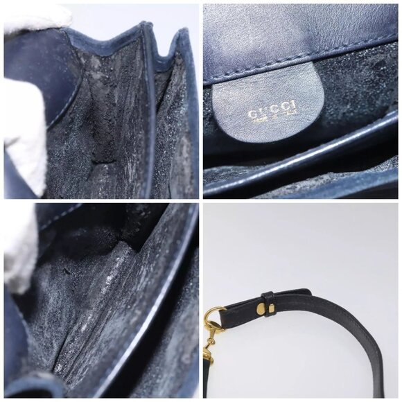 GUCCI Shoulder Bag Suede Navy Auth - Picture 15 of 16